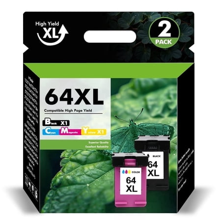 64XL Ink Cartridges Compatible for HP 64 64XL Black and Color for Envy Photo 7855 7858 7155 7120 7800 6255 6252 7158 7164 Printer (1 Pack Black, 1 Pack Tri-color)