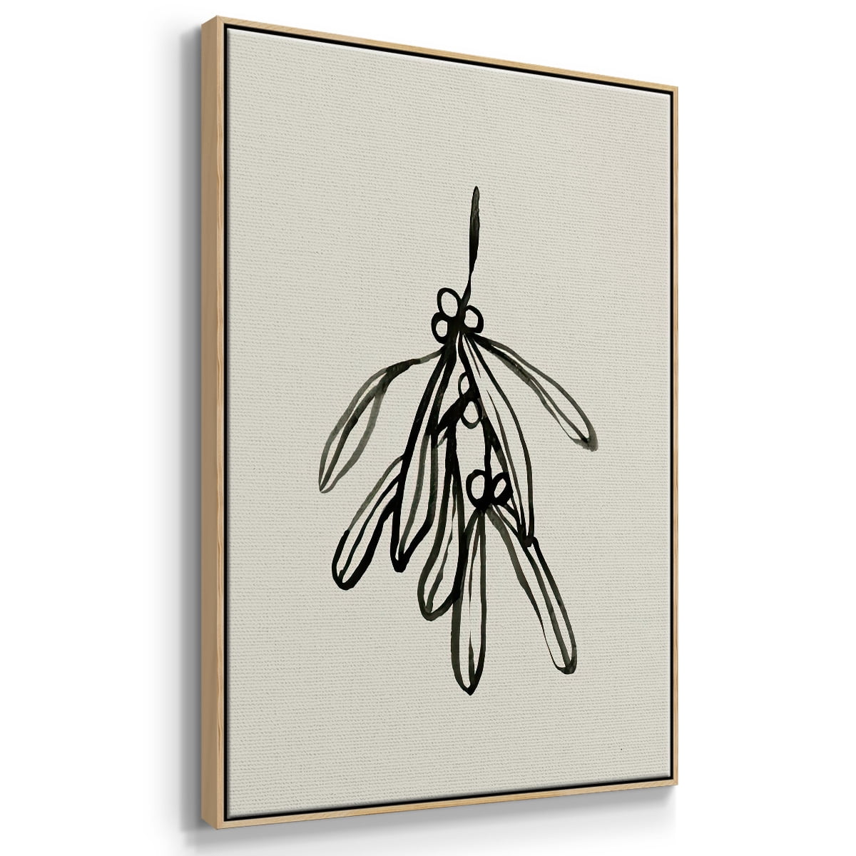 Mistletoe Sketch II - Framed Gallery Wrapped Holiday Canvas - 17 x 25 - Natural Wood Frame