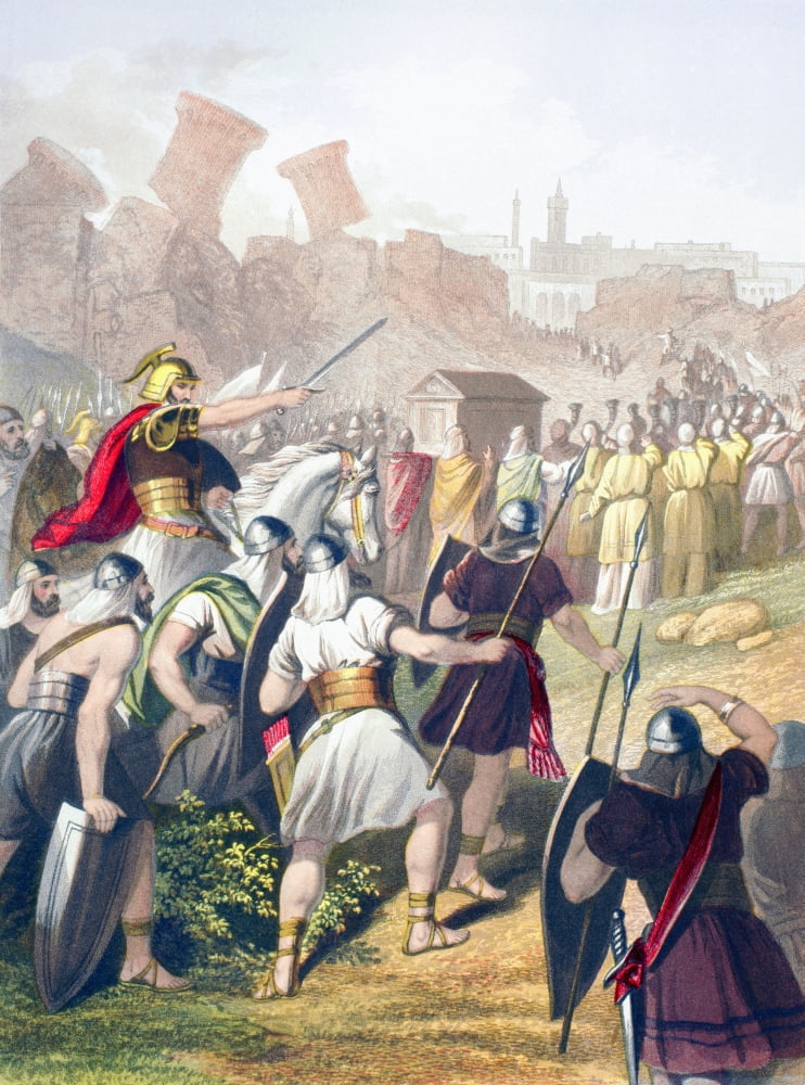 Joshua At The Head Of The Israelite Army In Front Of The Walls Of Jericho From The Holy Bible Published By William Collins Sons & Company In 1869 Chromolithograph By JM Kronheim & Co Canvas Art - Ken