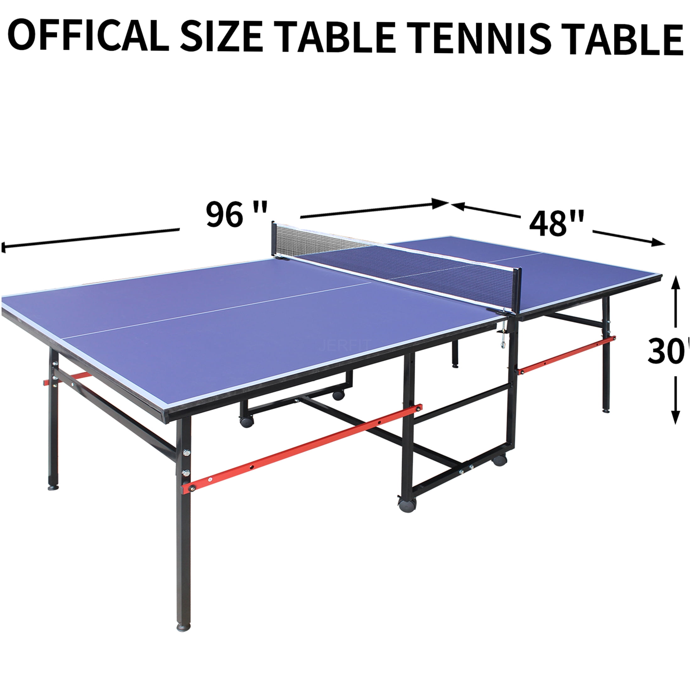 JERFIT 8ft Portable Ping Pong Table Set, Foldable MDF Surface Indoor Game Table with Net, Paddles & Balls, Blue