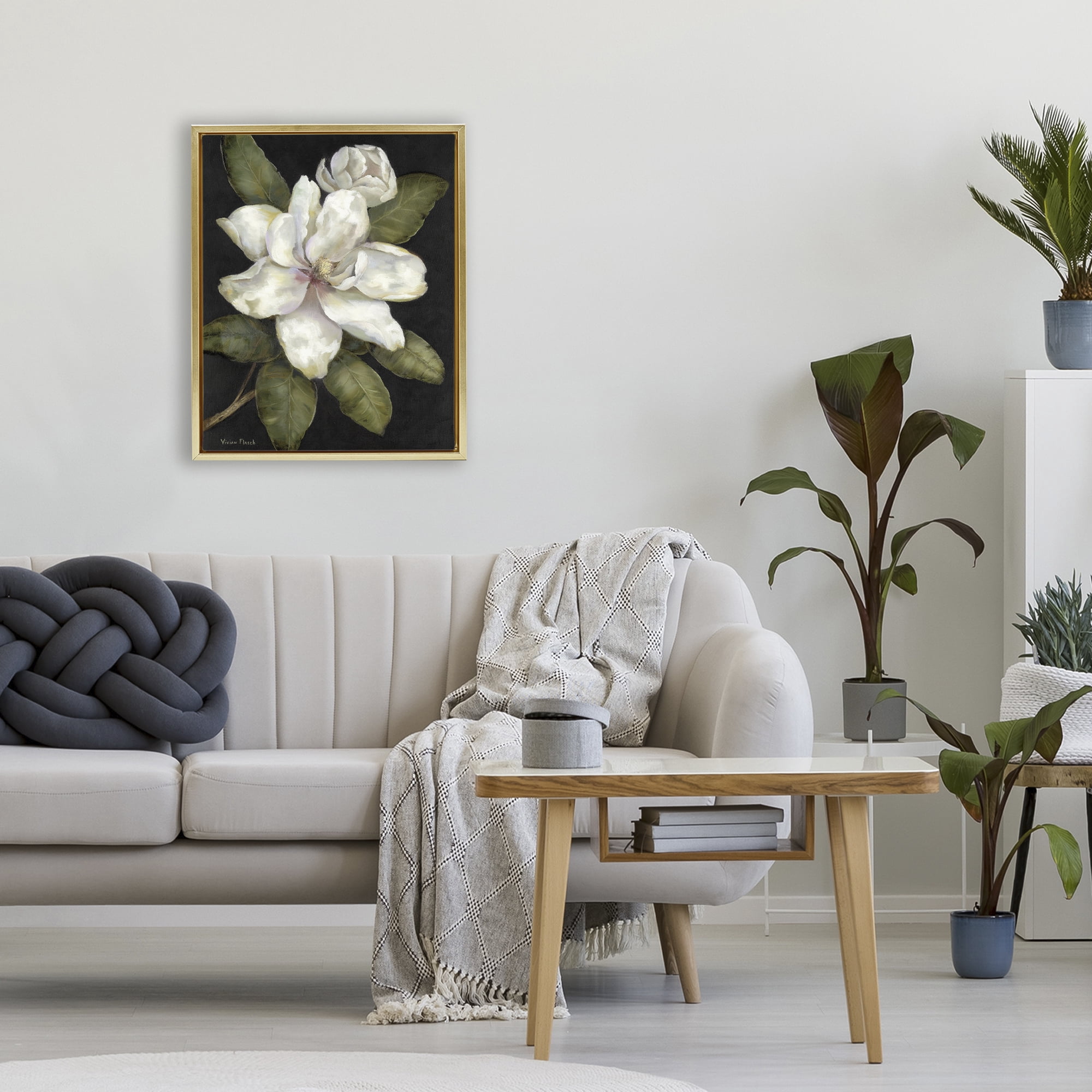 Stupell Industries Budding Magnolia Blooms Gold Framed Floater Canvas Wall Art, design by Nan