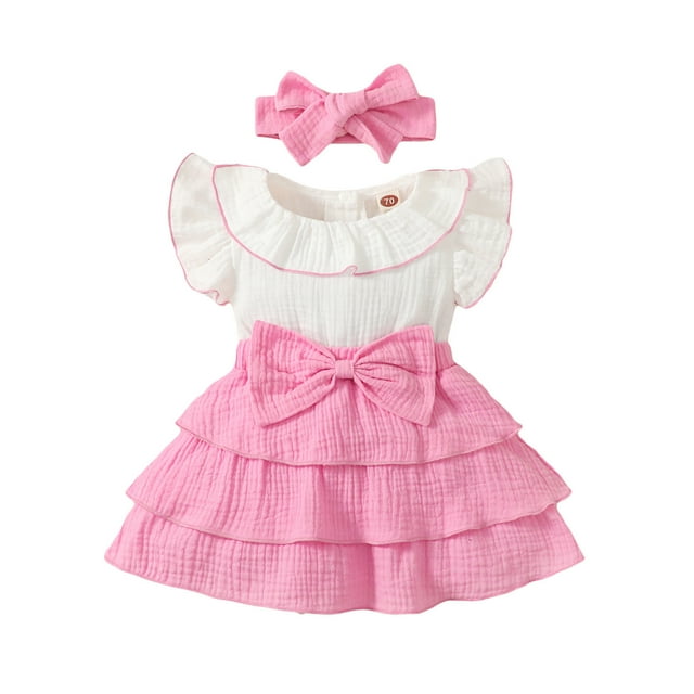 Robes pour Filles en Bas Âge Liquidation BOVXNPU Été Robes à Manches Courtes pour Filles en Bas Âge, Robes Décontractées pour Filles en Bas Âge, Nouvelle Robe Princesse à Volants en Dentelle Col Rond Brodé Imprimé avec Nœud