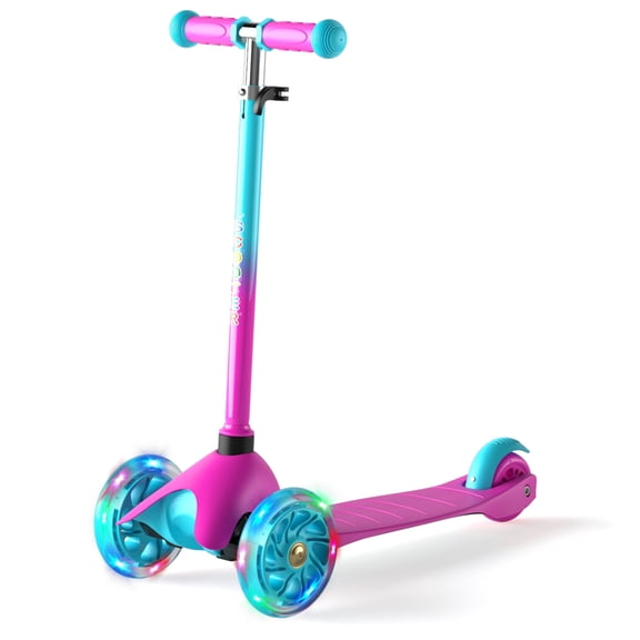 XJD 3 Wheel Kick Scooter for Kids 2-5 Years Max Weight 20KG/44LB, Toddler Scooter with Adjustable Height Light up LED Wheels, Best Gift for Boys Girls Outdoor Activities, Pink