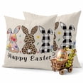 thumbnail image 3 of Easter Decorative Throw Pillow Covers 20x20 Inch Set of 2 Easter Bunny Home Decor Pillow Cases for Couch, Cute Rabbit Leopard Stripe Spring Flowers Cushion Case for Living Room Bedroom Bed Car Chair, 3 of 9