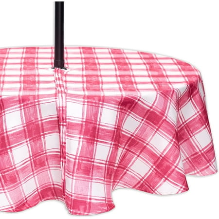 

aoselan Spring & Summer Outdoor Table Cloth - 60 Inch Round Tablecloth - Waterproof Wrinkle Free Table Cover with Zipper and Umbrella Hole Tartan (Pink Red)