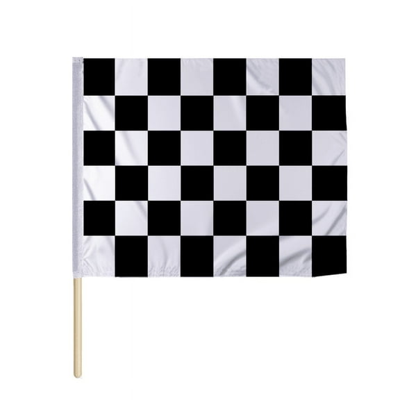 PromoPatriot Black White Checkered Racing Flag 24x30 inch Nylon Mounted on 30" Wood Pole