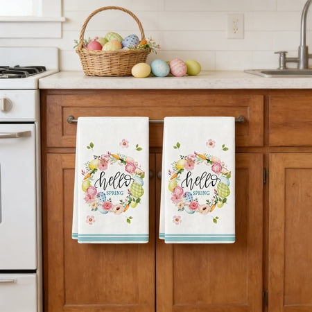TanSiDing Easter Kitchen Towels Set Floral Egg Design Absorbent Polyester Hand Towels for Spring Home Decor Holiday Dish Towels Gift 60*40cm