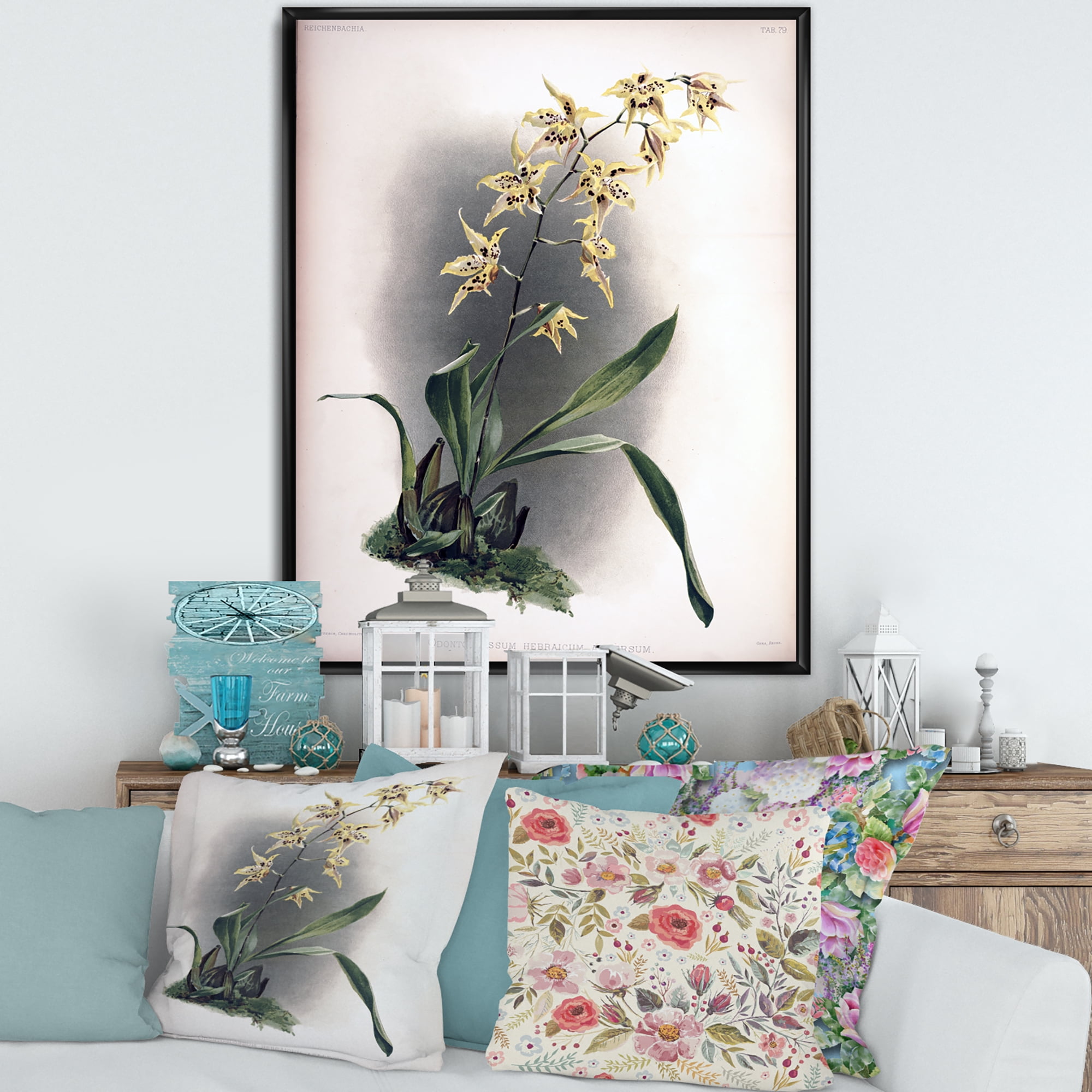 Designart 'Ancient Orchid Flower' Traditional Framed Canvas Wall Art Print