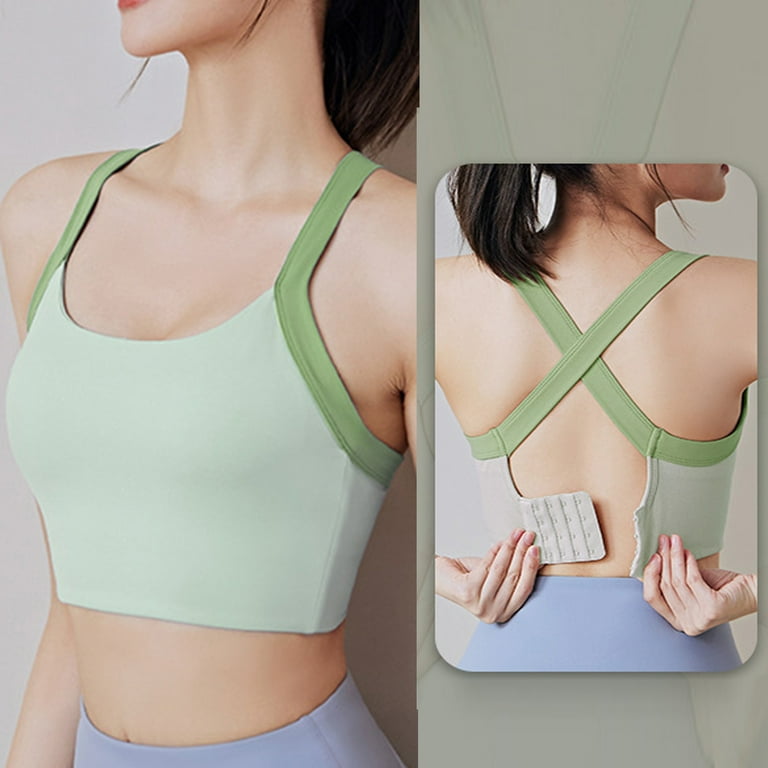 RQYYD Sports Bras for Women - High Support Impact Strappy Criss-Cross Back  Padded Bra for Running Yoga Workout Green M