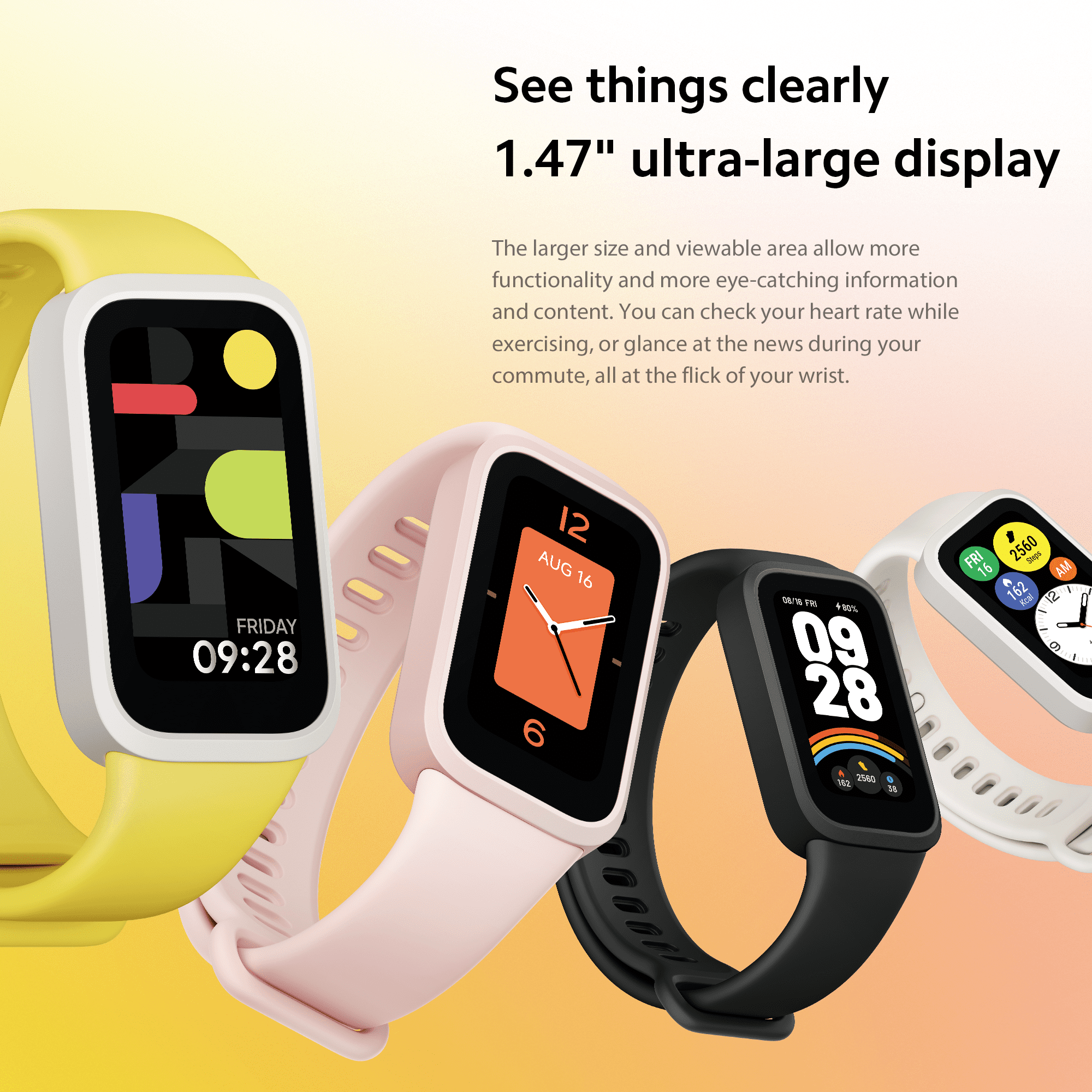 Xiaomi Smart Watch Fitness Tracker,  1.47'' TFT Display, 21-Day Battery Life, 50 Fitness Modes, 50m Water Resistant, Smart Band 9 active, Cheese white