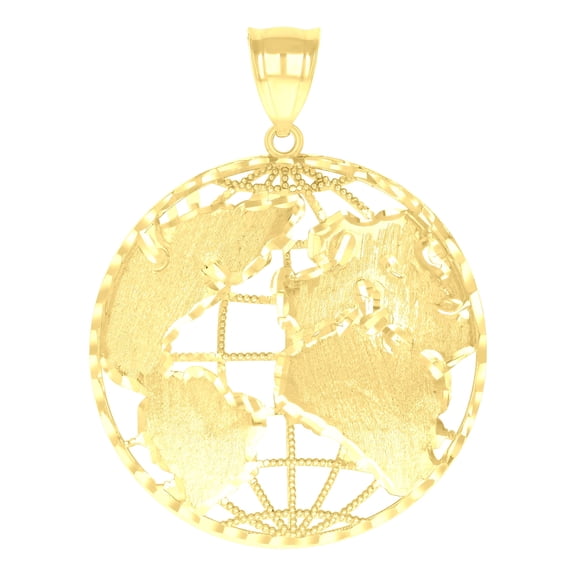 10k Yellow Gold Mens World Map Charm Pendant for Men