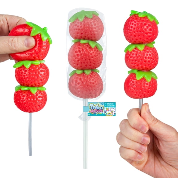 ORB Tabalicious Snack Sticks TABA Squishy Strawberry Toy - 1 Snack Stick with 3 Sticky TABA Strawberry Food Squishies - Removable Squishy Fruit Stress Ball Toys - Fidget Toys for Kids and Adults