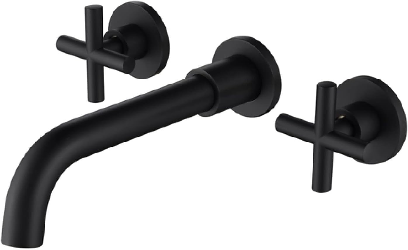 Matte Black,Modern Bathroom Faucet,Wall Mounted Sink Faucet with Two