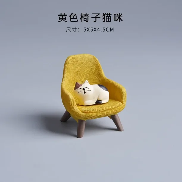 Decoración del hogar Pequeñas artesanías Dibujos animados Gato Rana Oso Silla amarilla Computadora Oficina Modelo Figuras de acción Accesorios de resina Escritorio