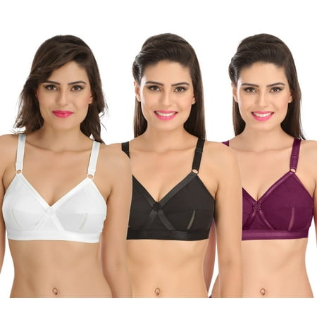 

Ossirrio Women Everyday Comfort Full Cup Bra Non Wired Plus Size Cotton Bra Pack of 3