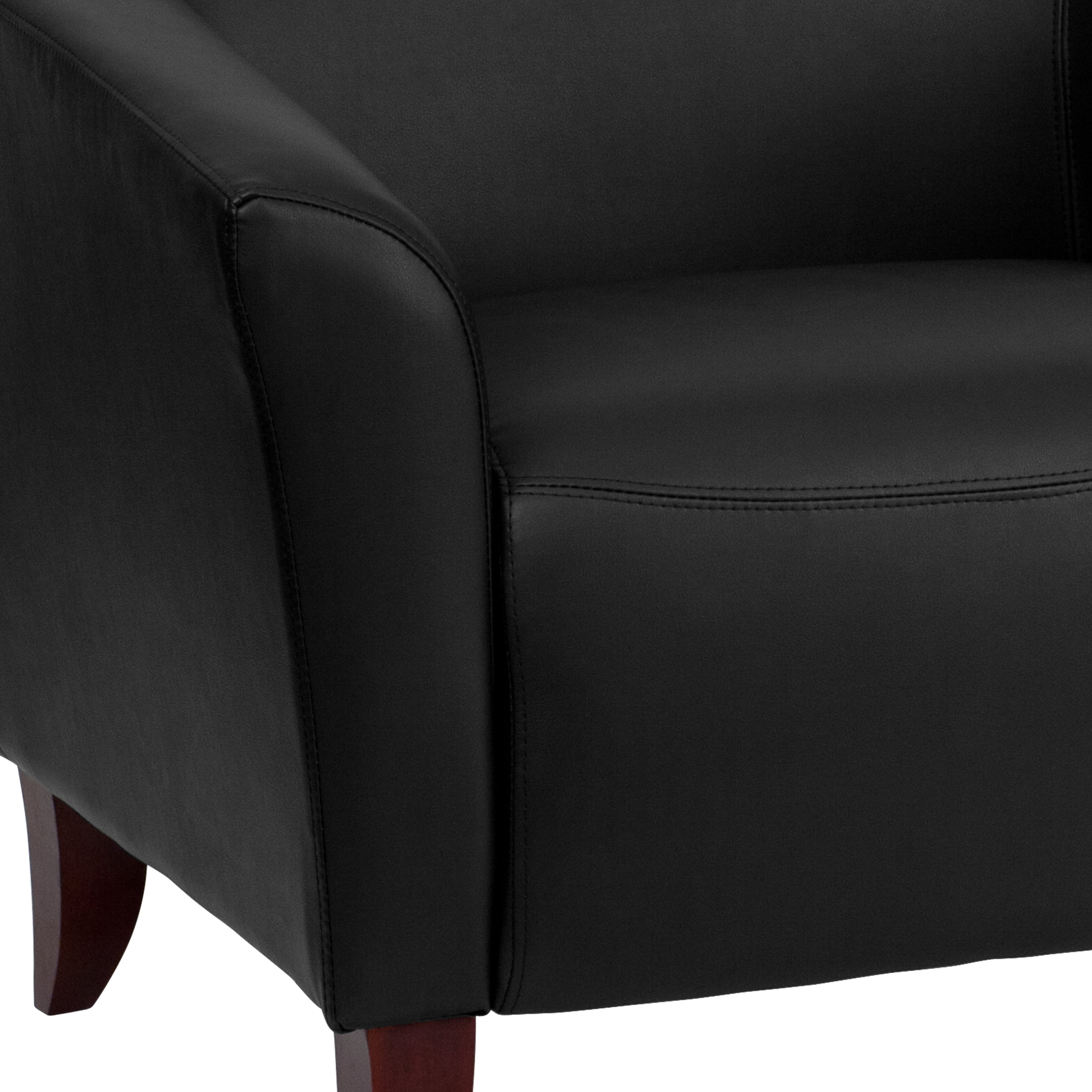 Emma + Oliver Black LeatherSoft Loveseat with Cherry Wood Feet