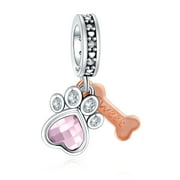 925 Sterling Silver Charm for Bracelets Two Tone Sweet Paw & Bone Dangle Charms Women Bracelet Charm