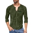thumbnail image 2 of Men Long Sleeve Henley Neck T Shirt Casual Button Design Lightweight Regular Fit Printed Top Pullover Tee Army Green B 2XL, 2 of 5