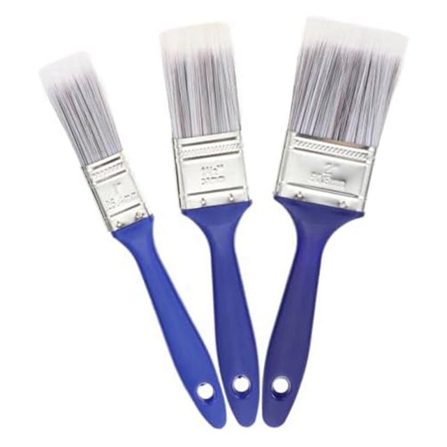 IMCBSTT 3 piezas de pinceles de mango de plástico azul, pinceles para pintar, pinceles para pegamento a granel, pinceles para barnices, pinceles para cera, herramienta de dibujo plana de nailon