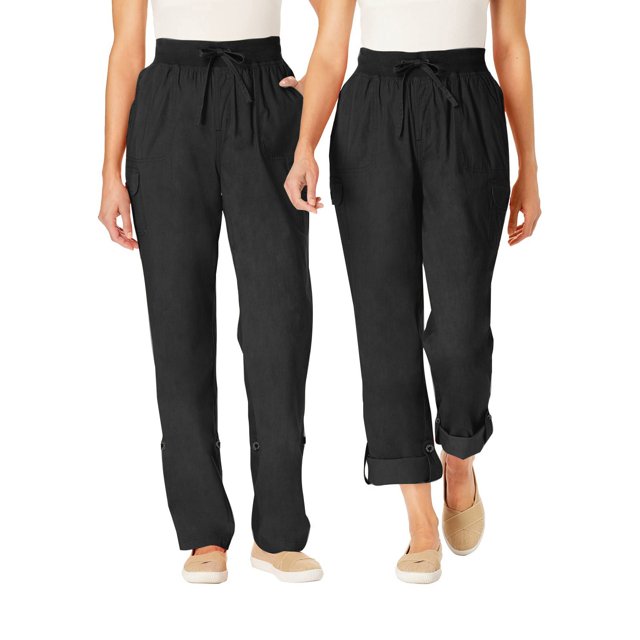 Womens Slacks Summer Thin Cargo Hiking Pants with Pockets Drawstring High Waisted Sweatpants Womens Work Pants Black M