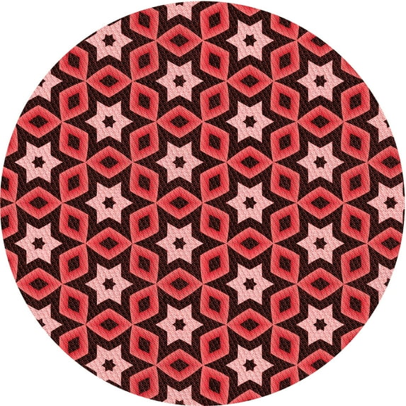 Ahgly Company Machine Washable Indoor Round Transitional Dark Red Area Rugs, 6' Round