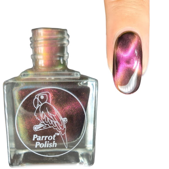 Parrot Polish Magnetic Cat Eye Nail Polish, Quick Dry Dark Pink Glitter Nail Lacquer, Long Lasting Reflective Color, Siberian Cat, 0.5 Fl Oz