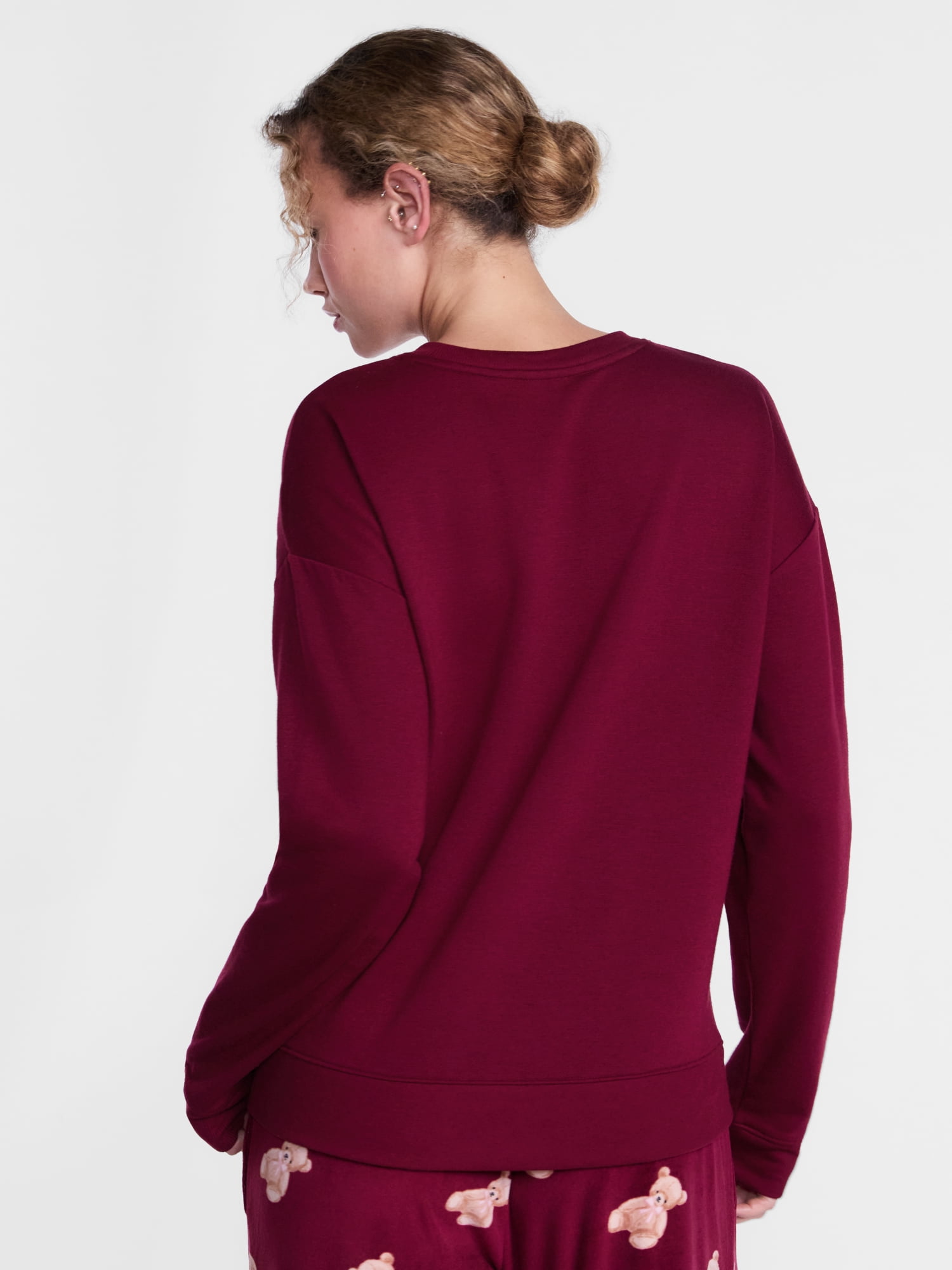 Joyspun Women's Fleece Lounge Sleep Top with Long Sleeves, Sizes XS-3X
