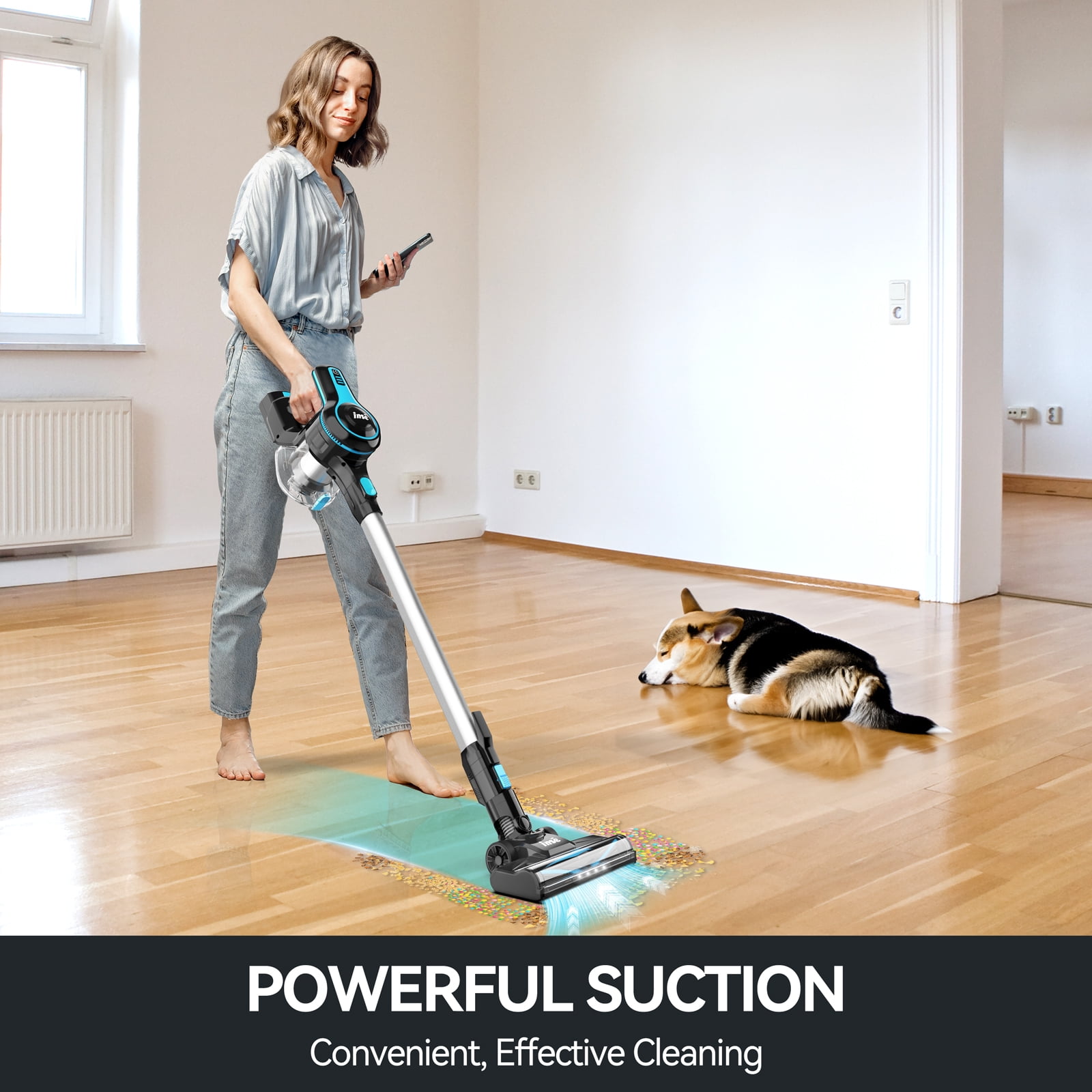 INSE Cordless Vacuum Cleaner,6 in 1 Powerful Stick Handheld Vacuum with  2200mAh Rechargeable Battery,20Kpa Vacuum Cleaner,45min Runtime,Lightweight