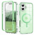 thumbnail image 1 of For iPhone 16 Clear Case Compatible with MagSafe PC+TPU Phone Cover Built-In PET Screen Film - Green, 1 of 5