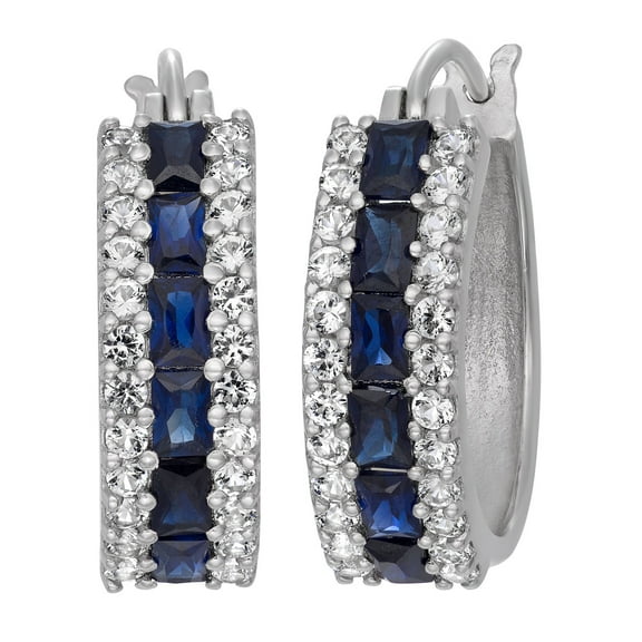 sterling silver created sapphire hoop earrings