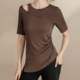 thumbnail image 2 of Women's Cotton Blend Tops Slim Fitted Crew Neck Short Sleeve Sports Yoga Shirts Summer Soft Breathable Blouses (XL, Brown), 2 of 7