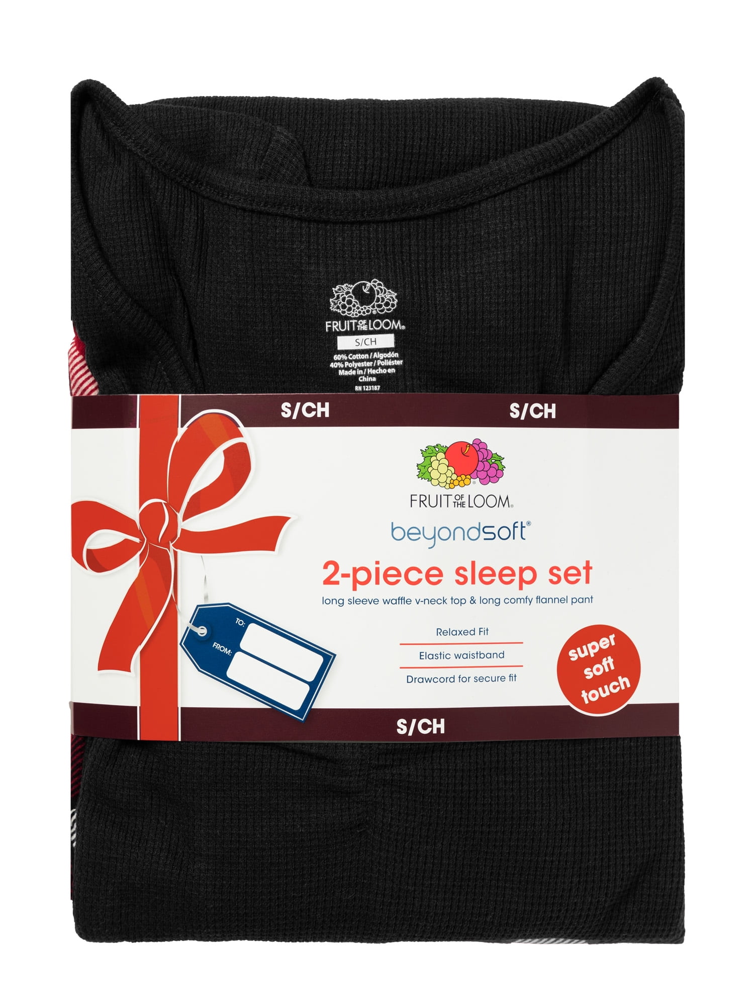 Fruit of the Loom Women's Beyond Soft Long Sleeve Waffle Top and Flannel Bottom Pajama Set, Sizes S-4X