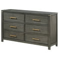 thumbnail image 3 of Benjara Ren Dresser, 6 Drawers, Brass Tone Accents, Bar Handles, Dark Gray Wood, 3 of 6