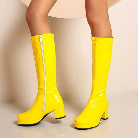 

Tdoqot Womens Thigh High Boots- Fashion Mid-Heel Chunky Heel Christmas Gifts Women s Knee High Boots Yellow 40