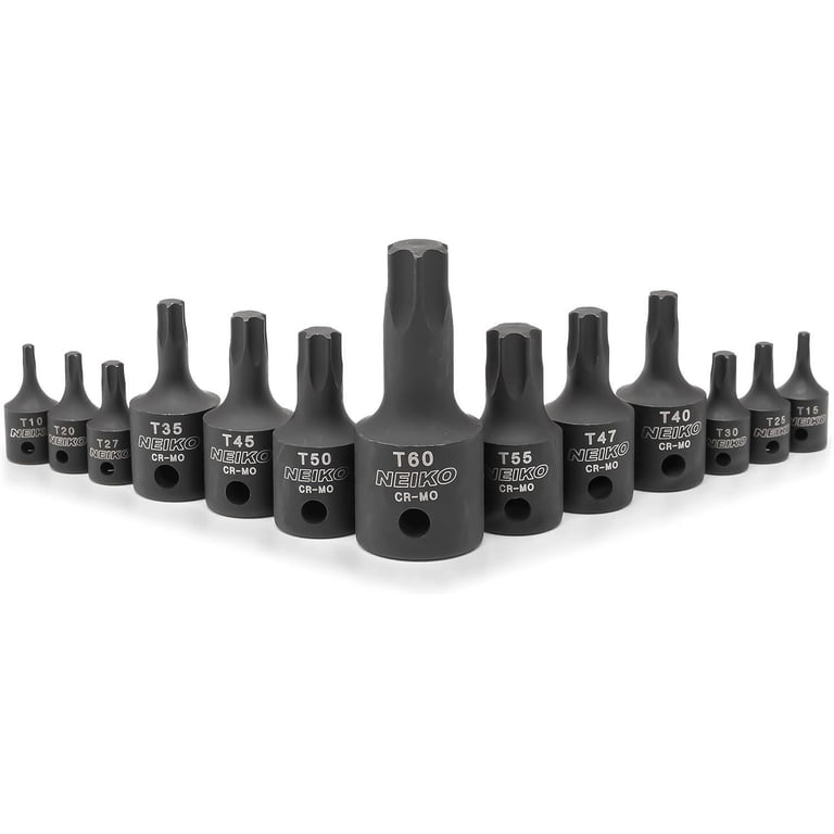 NEIKO 10281B 13-Piece Impact Torx Socket Set – 1/4”, 3/8”, 1/2” Drive, T10–T60 Star Bits, Heavy-Duty Cr-Mo Steel For Mechanics
