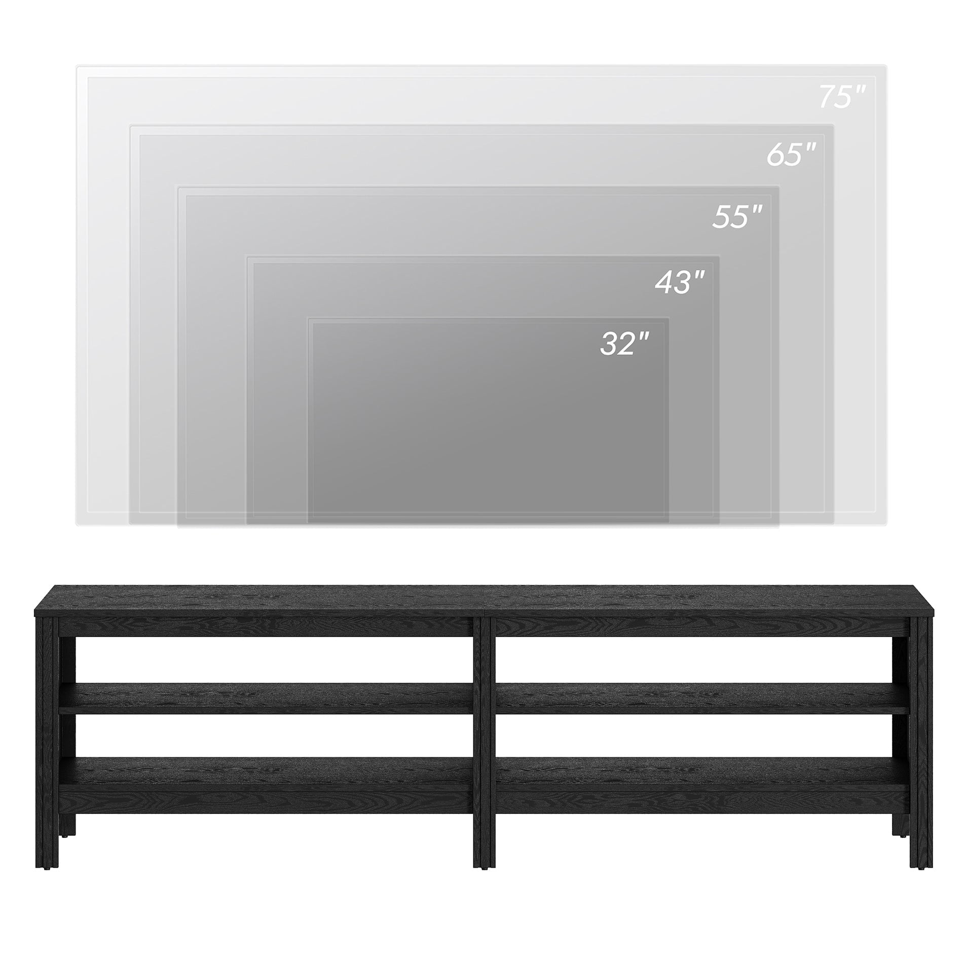 Fitueyes black TV Stand for 75 Inch TV Entertainment Center, Wood TV Table with 2 Open Shelves for Living Room, 70 inch
