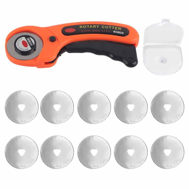 Cortador de tela manual, placa redonda para cortar tela con cuchillas de repuesto para coser cuero, 10 cuchillas