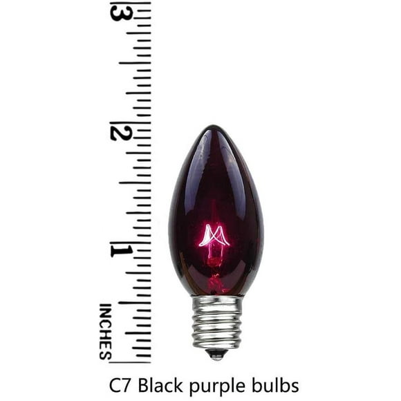 TRHOO-25 Pack C7 Halloween Replacement Light Bulbs, Transparent Black Light Purple Bulbs for Halloween Outdoor Patio String Lights, C7/E12 Candelabra Base, 5 Watt Night Light Bulbs, Dark Purple