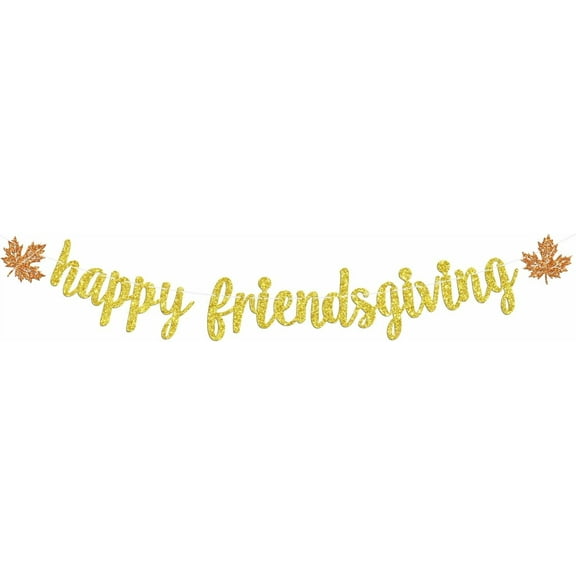 Happy Friendsgiving Banner, Thanksgiving Day Fireplace Mantle Decor, Friends Giving Thanksgiving Fall Maple Leaves Party Decoration Supplies
