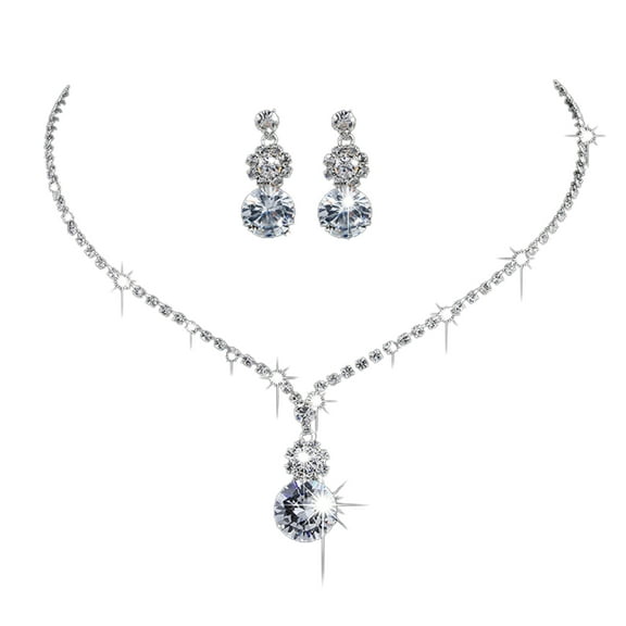 HUANLEDASH 1 Set Elegant Wedding Jewelry Set for Women Cubic Zirconia Faux Crystal Choker Necklace Earrings Bridal Rhinestone Fashion Accessories