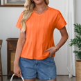 thumbnail image 4 of LWavelet Women's Pleated Blouse Short Sleeve Tops Round Neck Casual Loose Fit Summer Basic Tee Saffron L, 4 of 8