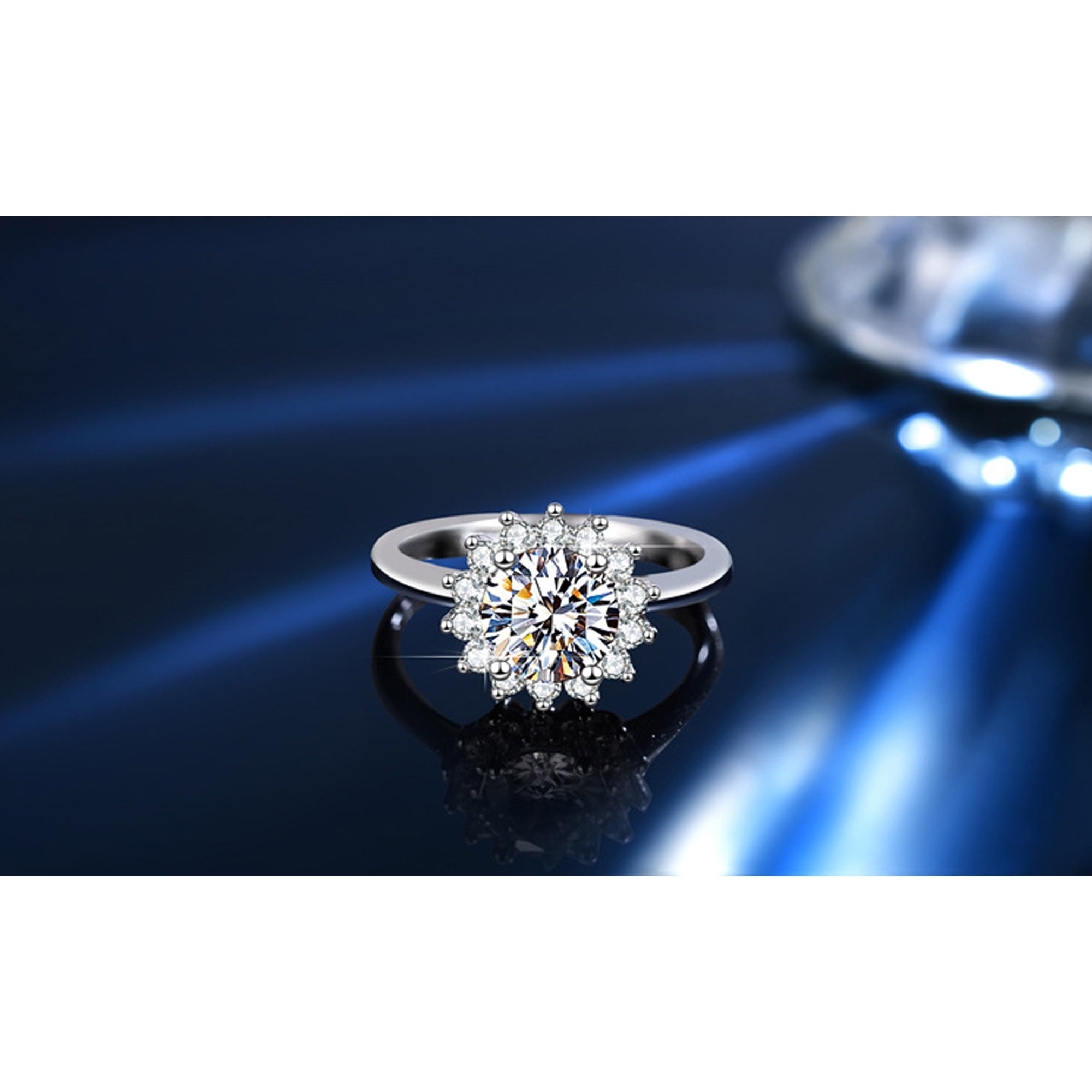1 carat 6.5mm Moissanite Ring Shinning Flower Shape Engagement Rings White Gold Plated Silver Wedding Jewelry for Women with Adjustable Open
