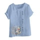 thumbnail image 4 of Vestidos Casuales Para Mujer, Blusas De Mujer De Moda Blusa informal de lino con cuello redondo, manga corta y botones para mujer, 4 of 4