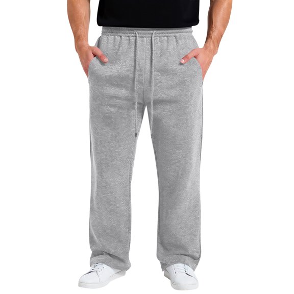 Men's Baggy Sweatpants Cotton Fleece Wide Leg Lounge Sweat Pants Drawstring Waist Jogging Pants with Pockets Light Gray S