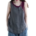 thumbnail image 3 of Women Casual Daily Shirts O Neck Sleeveless T Shirt Tee Vest Color Block Button Cotton And Llinen Loose Tank Tops Blouse, 3 of 7