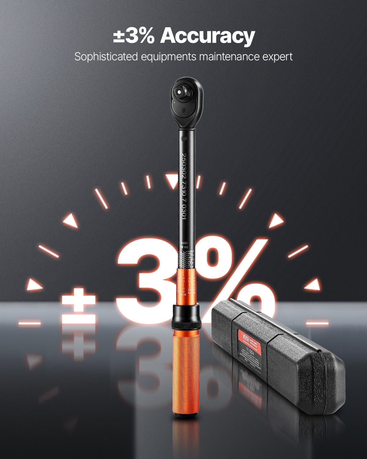 VEVOR Click Torque Wrench, 1/2 Inch Drive, 10-170 lbf-ft/13.6-230.5 N.m, Dual-direction Torque Wrench with Dual Range Scales, 72-tooth, ±3% High Precision, with Carrying Case, for Automobile Repair