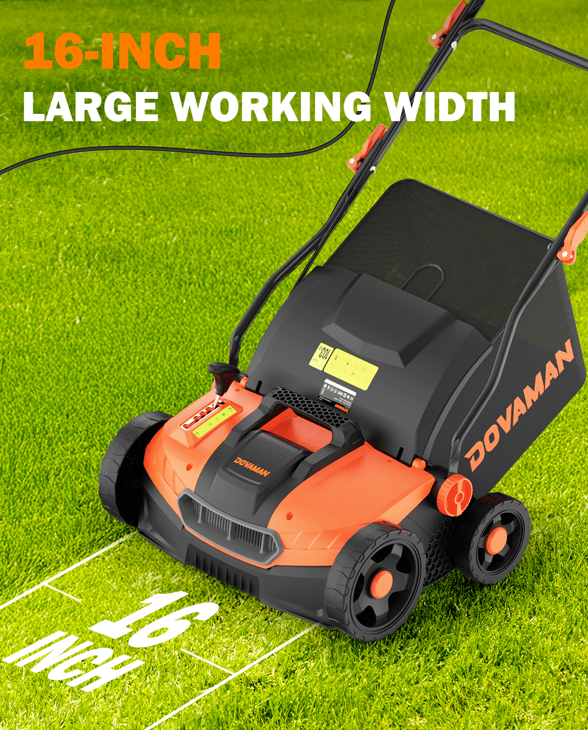 DOVAMAN Electric Lawn Dethatcher & Scarifier, 16-Inch 15A 2-in-1 Corded Tool with 5-Position Depth Adjustment and 12-Gal Collection Bag