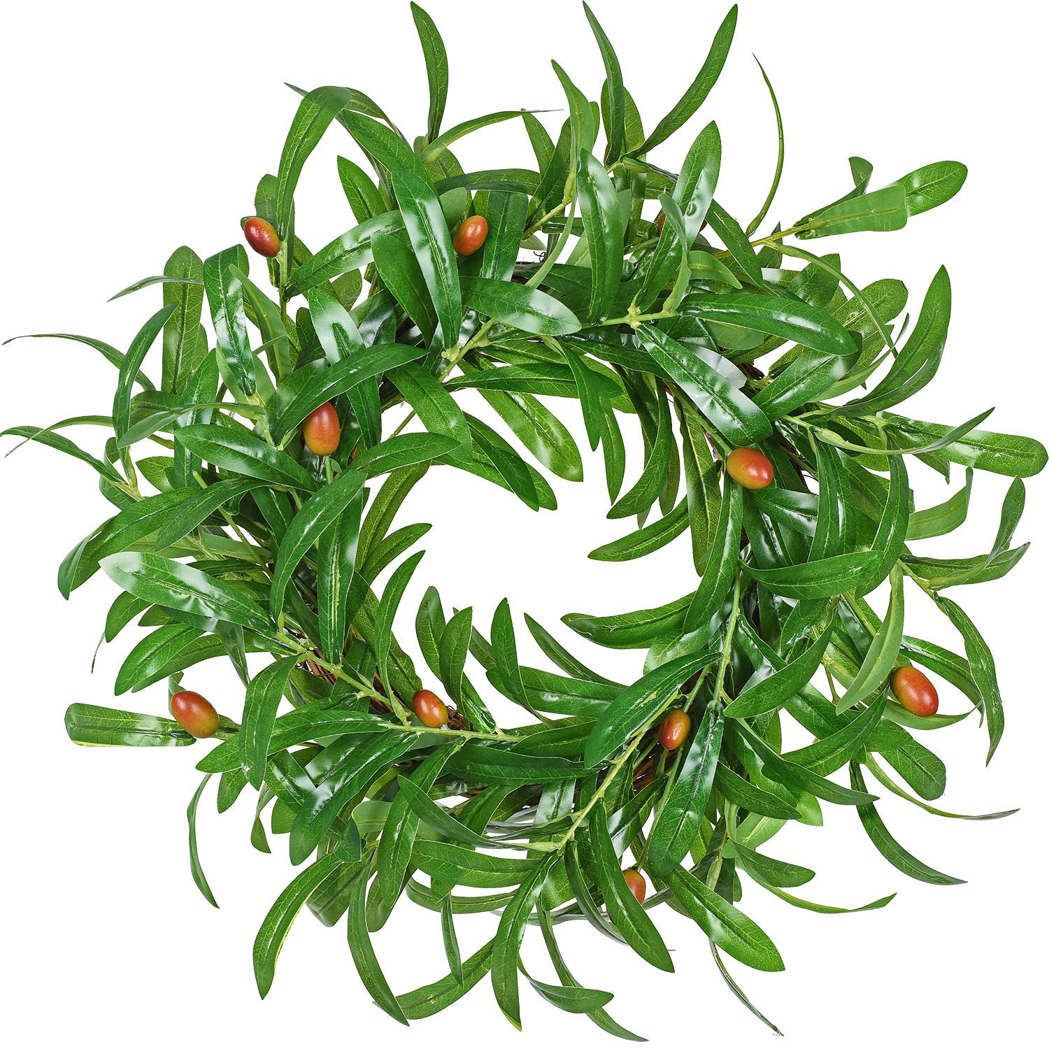 Artificial Olive Leaves Wreath, 16" Fake Olive Branch Spring Wreath