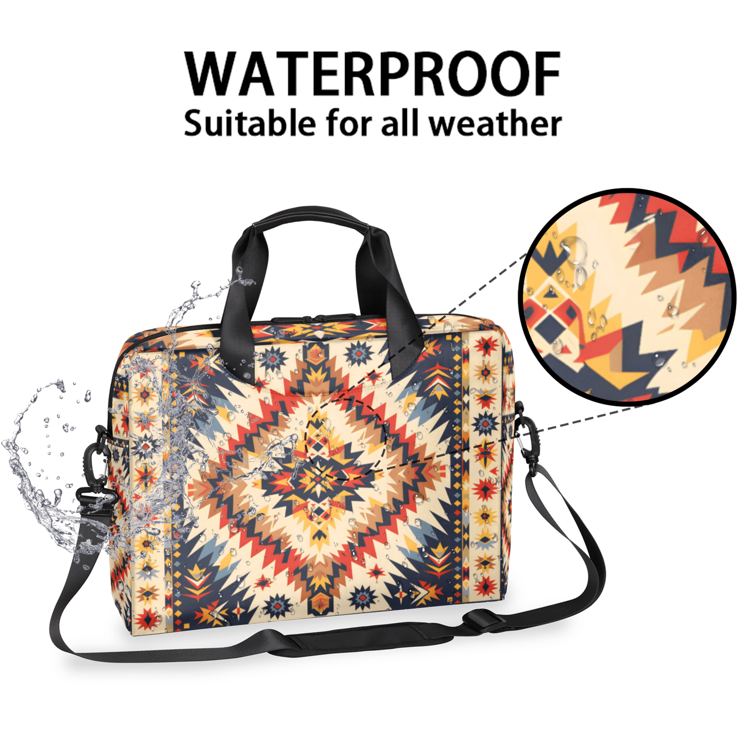Herdesigns Aztec Geometric Stripes Laptop Bag for Women Men, Computer Case Briefcase Messenger Bags, 15-15.6 inch Laptop Sleeve Shoulder Bag