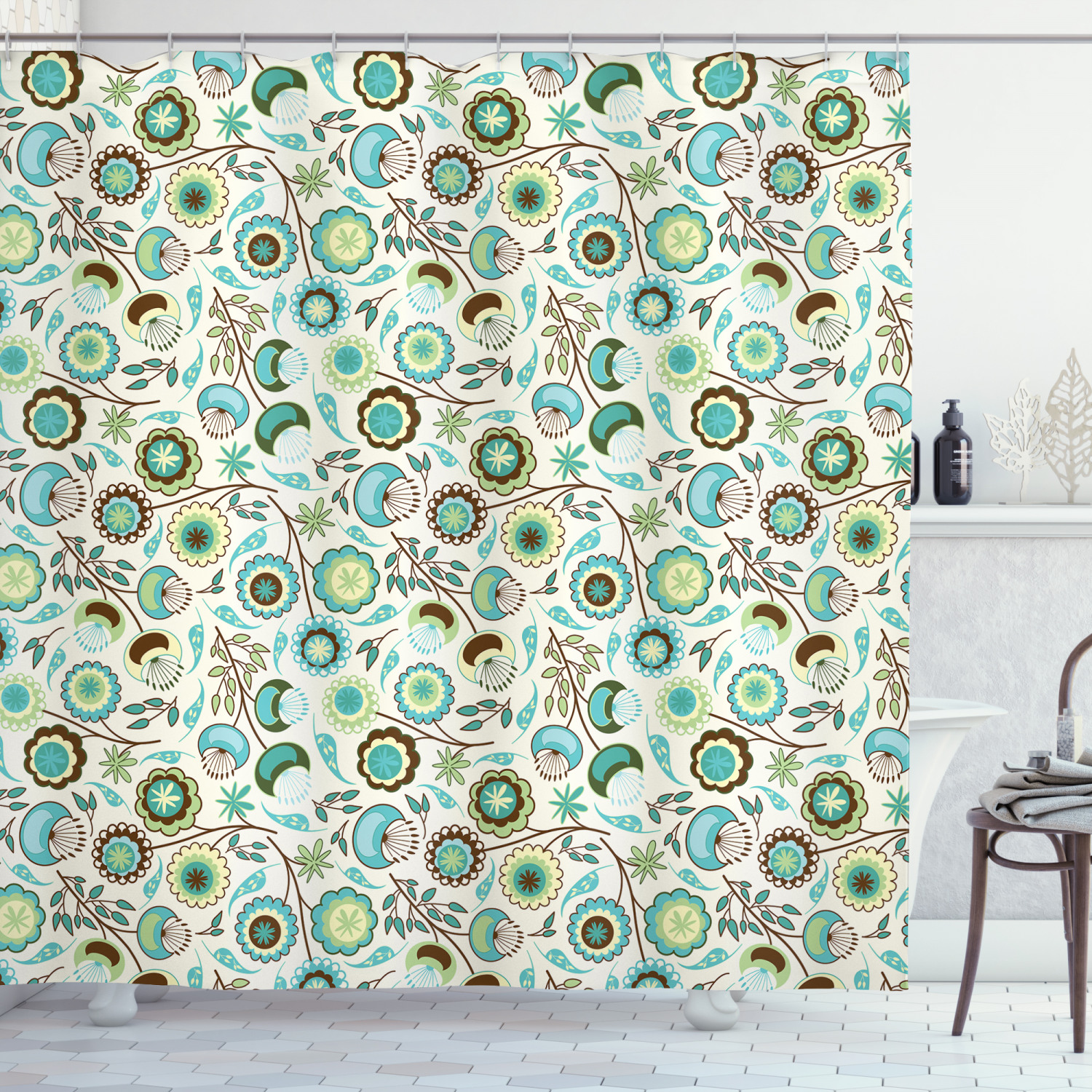 Retro Shower Curtain, Joy of Nature Coming Alive in Spring Artistic